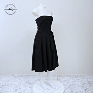 Theory Wool Blend Strapless Pleated Midi Dress Black Women 6